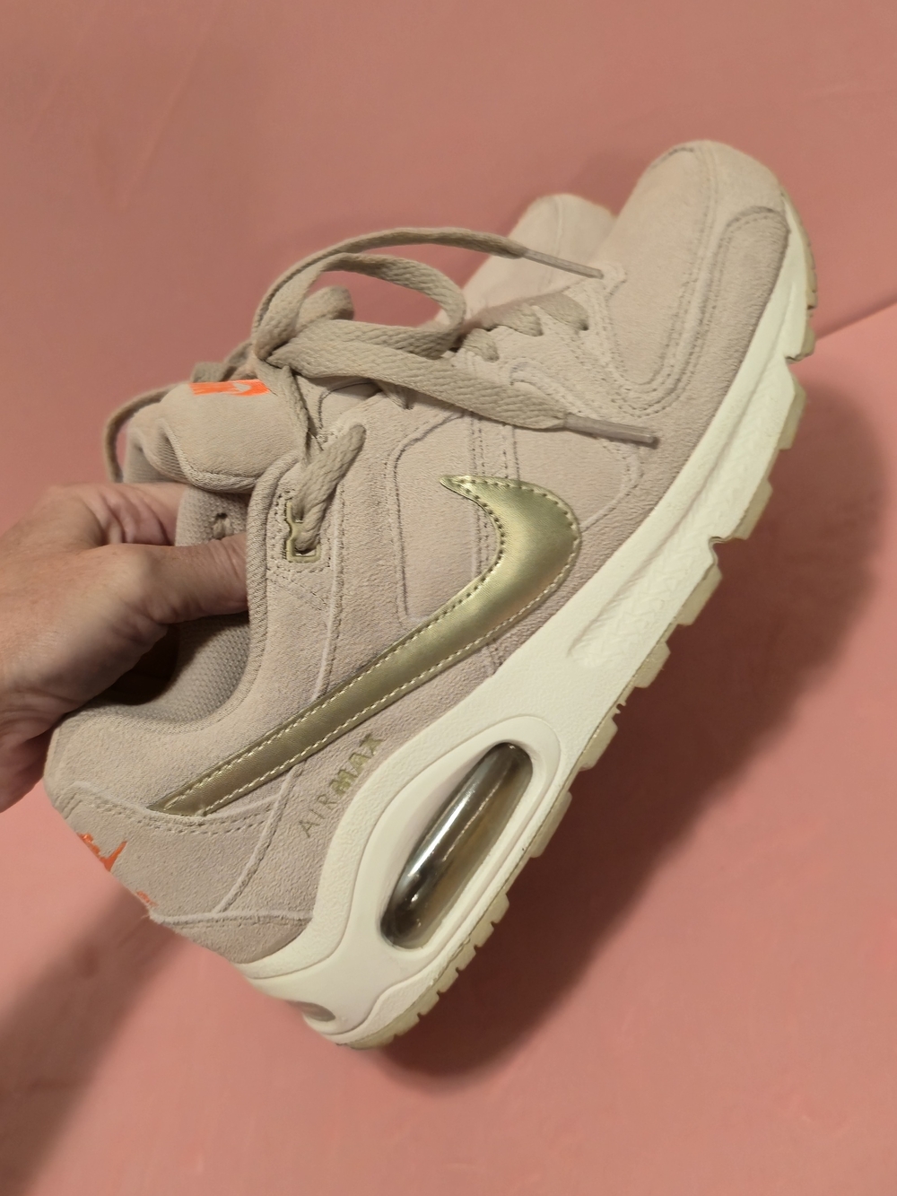 Nike Air Max Suede Sneaker in Blush with Gold Swoosh